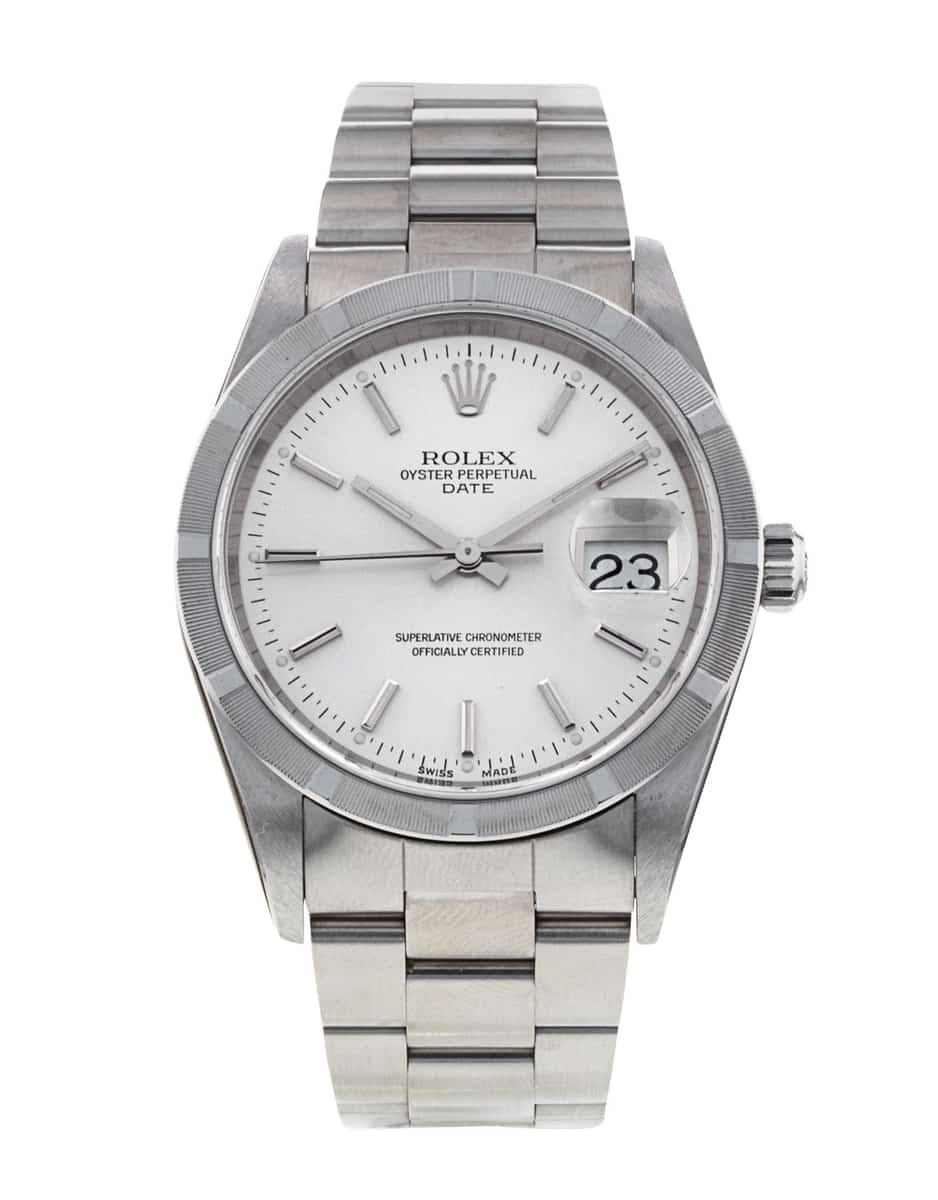 Rolex oyster perpetual date silver best sale